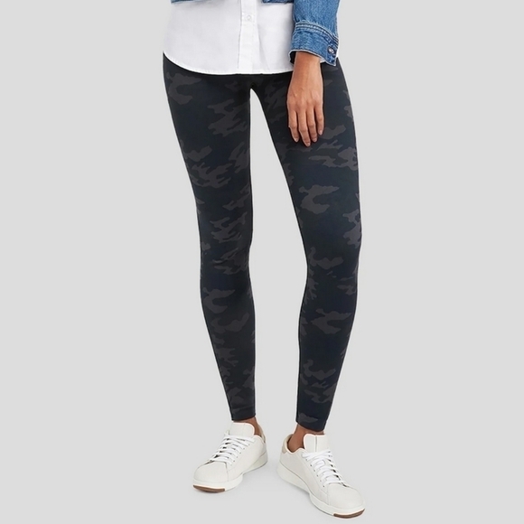 Spanx Camo Leggings Large Blue Gray Seamless Shaping Support - Picture 1 of 6